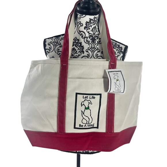Canvas Tote Bag With Red Trim "Let Life Be A Wag" Design - Picture 1 of 7